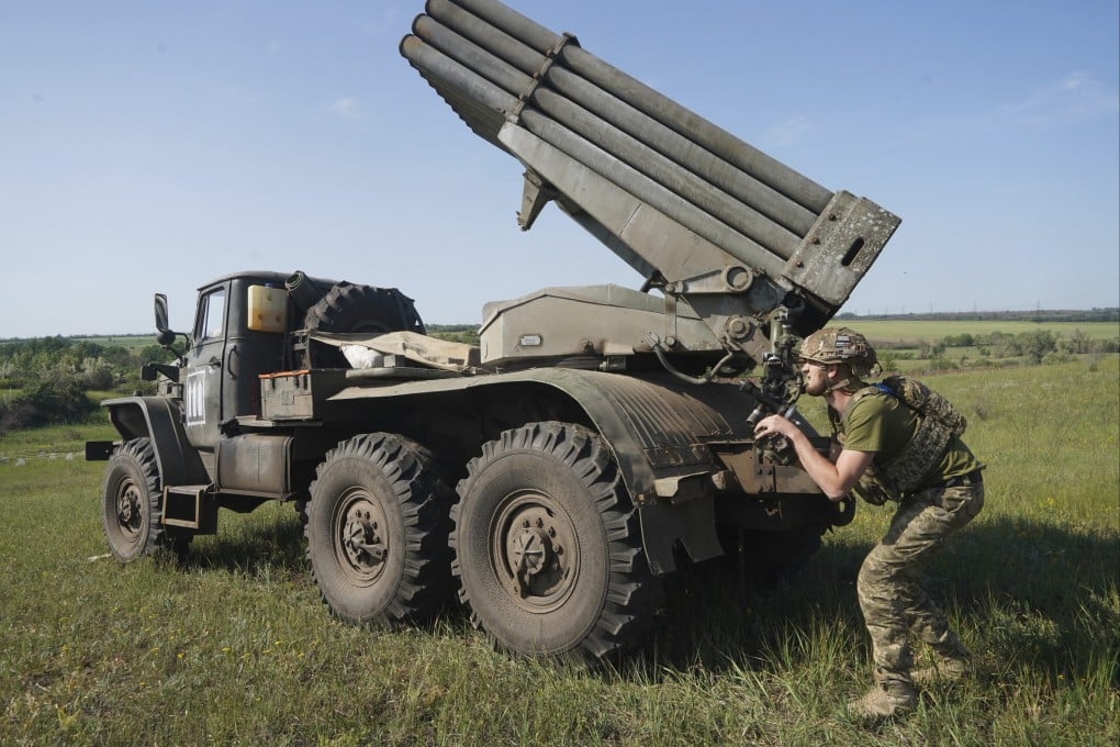 A soldier of Ukraine’s 30th Separate Mechanised Brigade prepares to fires a rocket launcher toward Russian positions at the front line in the Donetsk region of Ukraine on Thursday. Photo: AP