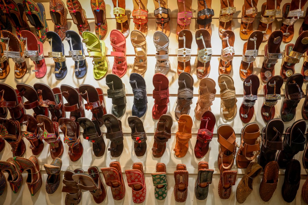 Kolhapuri sandals are seen on display at a shoe shop in New Delhi. Photo: Reuters