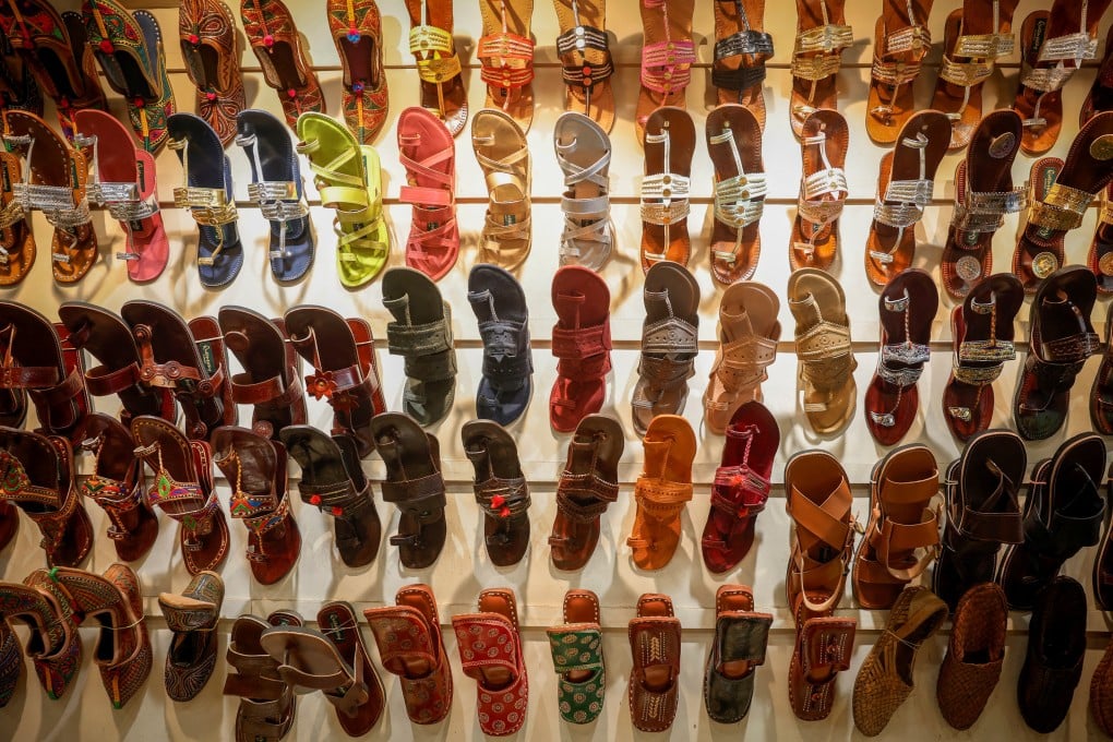 Kolhapuri sandals are seen on display at a shoe shop in New Delhi. Photo: Reuters