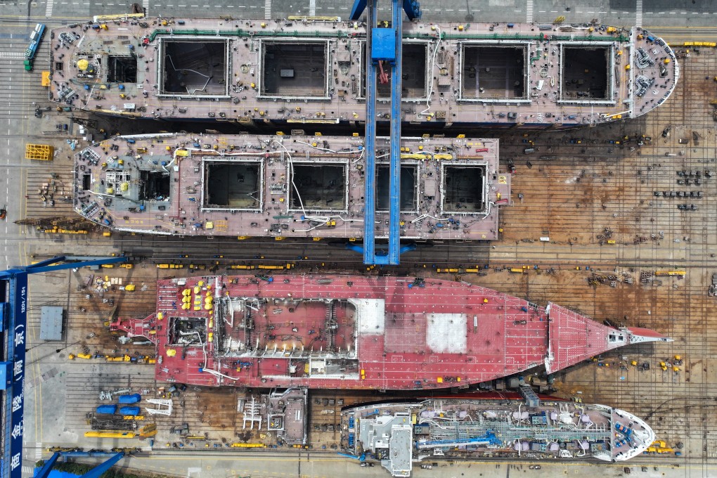 A view of ships under construction at a shipyard in Nanjing city in east China’s Jiangsu province on April 11, 2025. Photo: Future Publishing via Getty Images