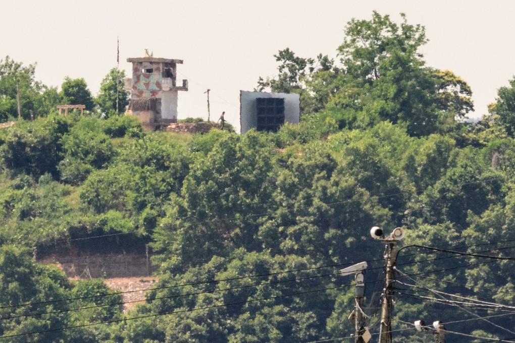 A giant loudspeaker (C), near the Demilitarised Zone (DMZ) dividing the two Koreas, last month. Photo: AFP