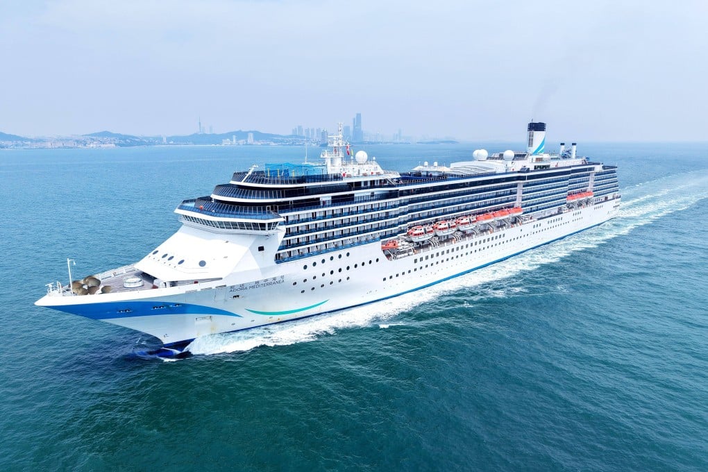 An Adora Cruises ship fully loaded with tourists sets sail for the Qingdao Cruise Home Port in Qingdao, Shandong province, China, on May 22, 2025. Photo: NurPhoto via Getty Images