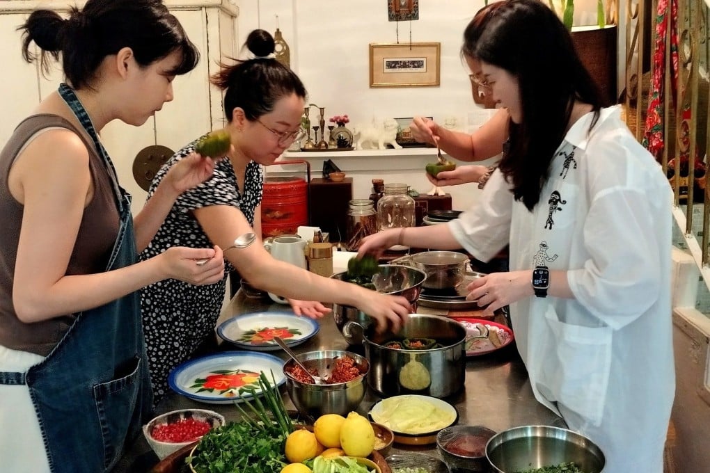 Participants help prepare a plant-based lunch at a cooking class at Olive Leaf on Lamma Island. A similar event for women will take place this weekend, with participants able to learn about the foods that support gut health and help alleviate depression and anxiety. Photo: Olive Leaf
