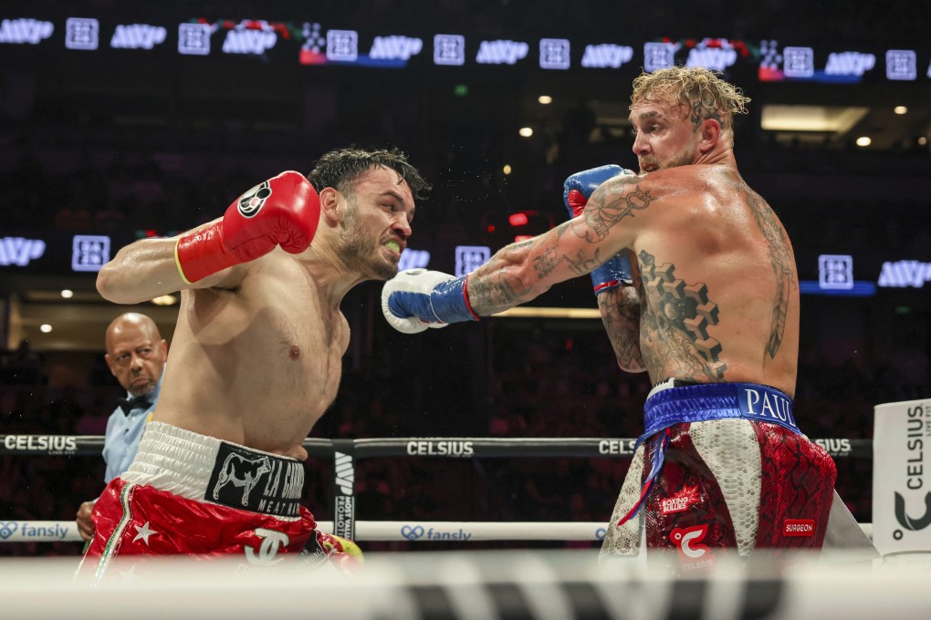 Julio Cesar Chavez Jnr (left) throws a punch at Jake Paul during their cruiserweight boxing match in Anaheim, California, in June. Photo: AP
