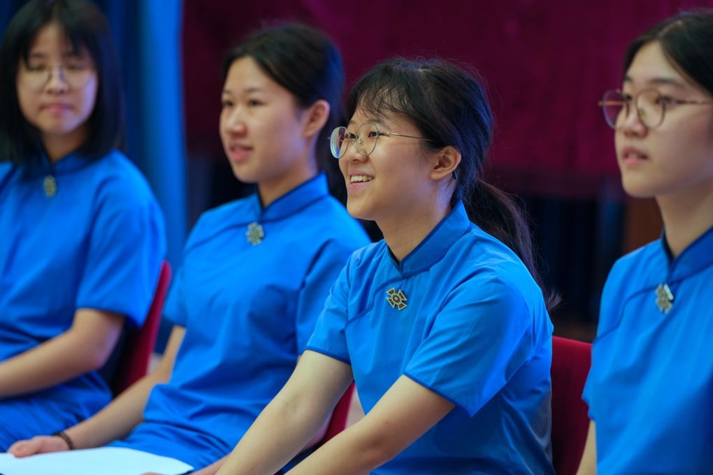 Kristen Lo (second from the right) was the only student from St Paul’s Co-Educational College to achieve a perfect score of 45. Photo: Sam Tsang