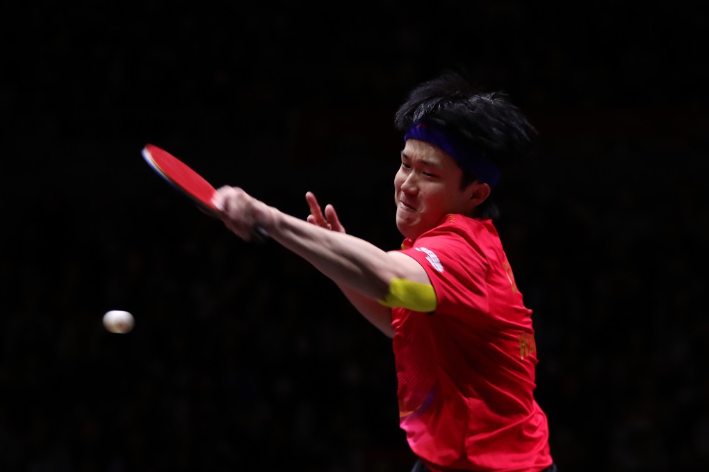 Wang Chuqin hits a return during the singles final against Hugo Calderano of Brazil at the ITTF World Table Tennis Championships Finals in Doha, Qatar in May. Photo: Xinhua