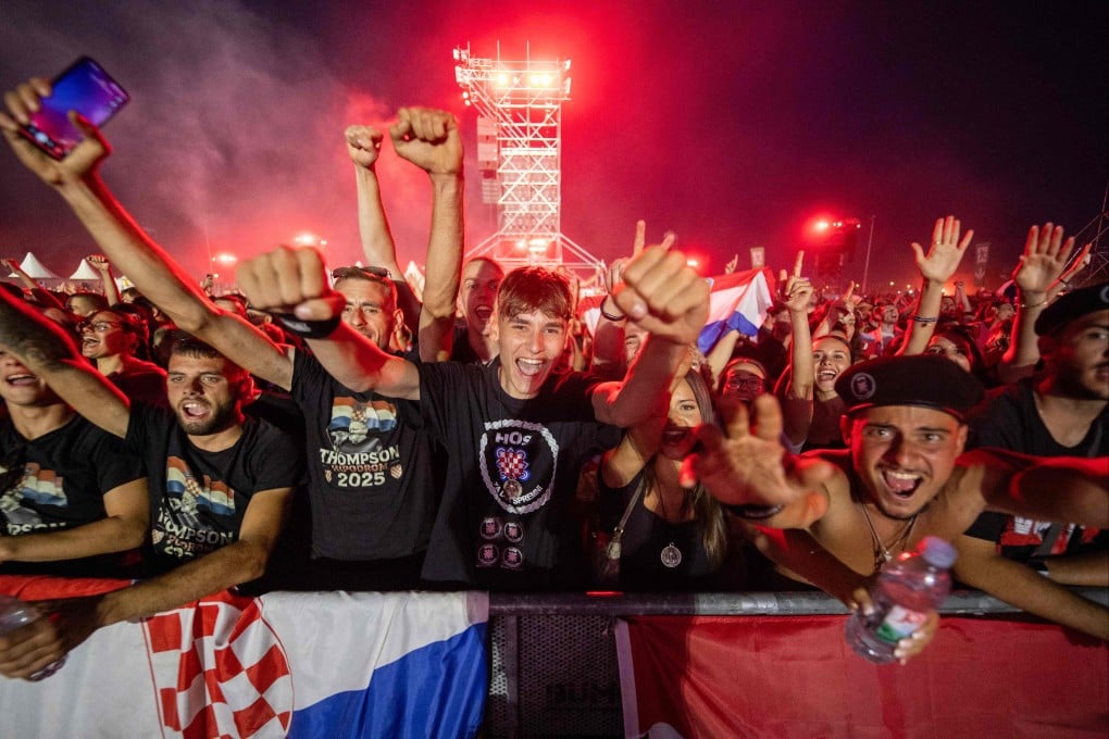 Fans of Croatian nationalist singer Marko Perkovic Thompson gather at the Zagreb hippodrome during a concert by the singer, in Croatia on Saturday. Photo: AFP