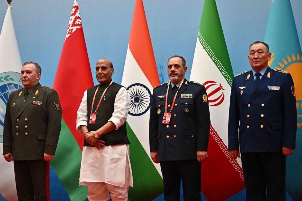India’s Defence Minister Rajnath Singh (second from left) and his counterparts attend a meeting of the Shanghai Cooperation Organisation in Qingdao on June 26. Photo: AFP