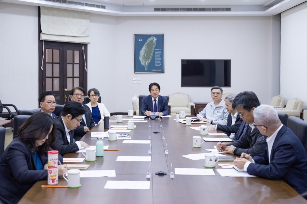 Taiwanese President William Lai Ching-te holds a late-night video conference with the island’s trade negotiation team in the United States on Monday. Washington has unveiled a first batch of 14 trade partners, most facing tariffs between 25 and 40 per cent, with Taiwan was notably absent from the list. Photo: Presidential Office