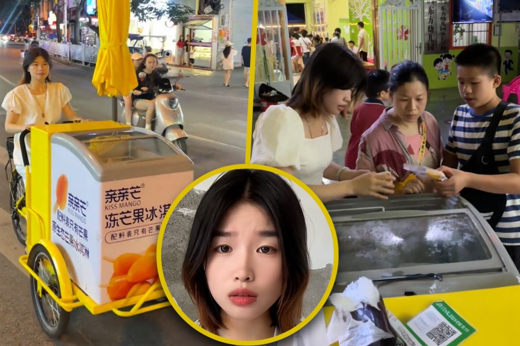 A Chinese healthcare graduate sells ice cream on the street, prompting her alma mater to express “embarrassment” over her situation and request the removal of an online video. Photo: SCMP composite/Douyin