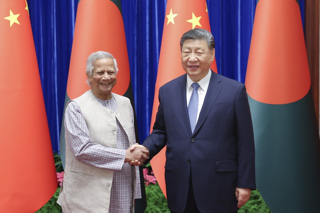 Bangladesh’s interim leader Muhammad Yunus (left) with Chinese President Xi Jinping in Beijing in March. Photo: EPA-EFE/Xinhua