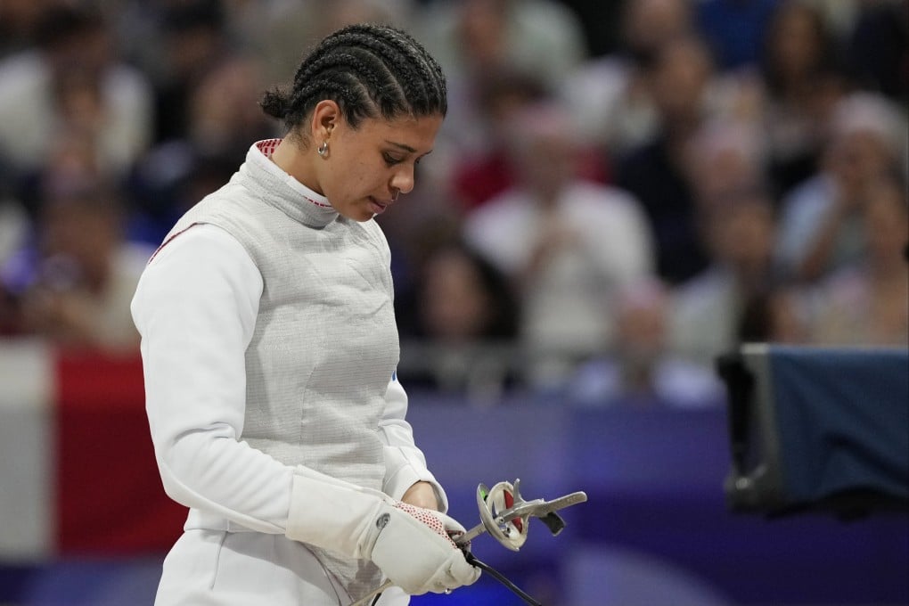 France’s Ysaora Thibus reacts after loosing in the women’s individual to Poland’s Julia Walczyk Klimaszyk during the Paris Olympics. Photo: AP