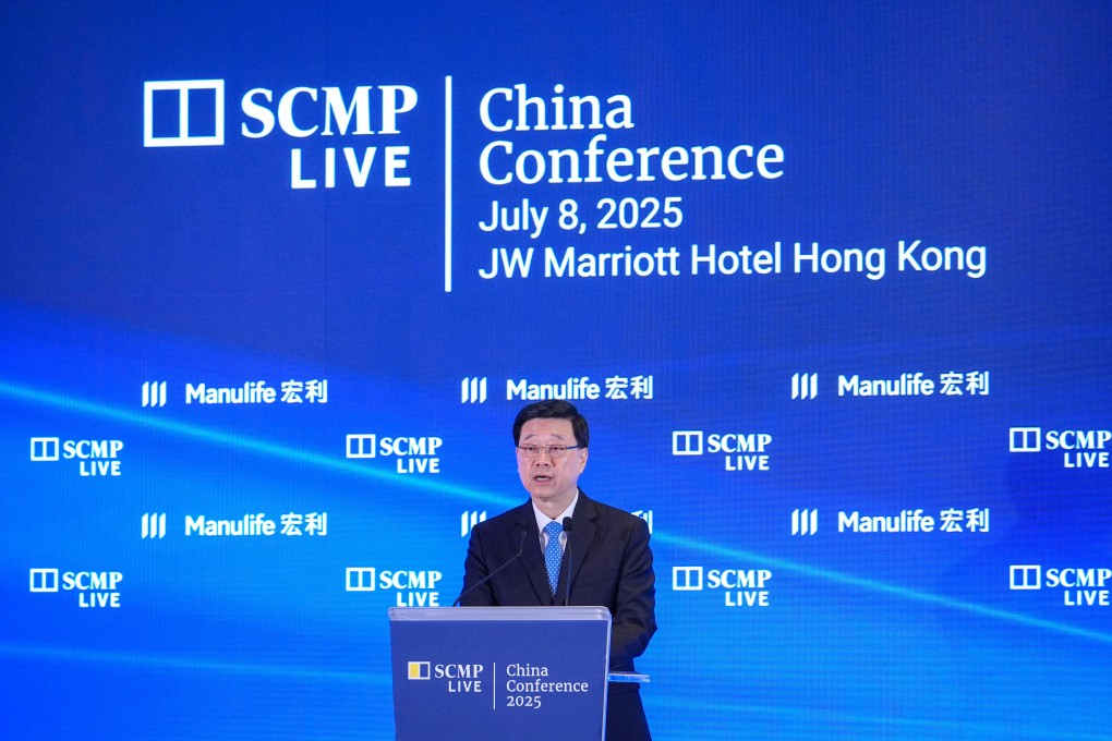 Hong Kong Chief Executive John Lee speaks at the SCMP’s China Conference. Photo: Eugene Lee