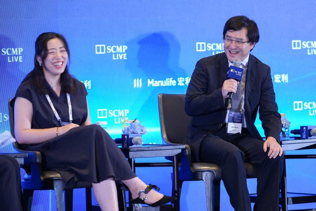 TabbyML co-founder Lucy Gao (left) and SenseTime chief financial officer Wang Zheng highlight the benefits for AI firms in Hong Kong on Tuesday at the SCMP’s China Conference 2025. Photo: Eugene Lee
