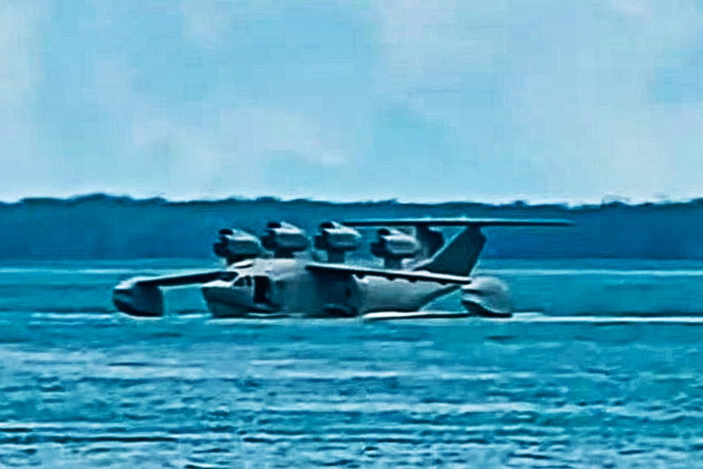 An image that appeared last week on Chinese social media purporting to show a large wing-in-ground effect craft flying just above the surface of China’s Bohai Sea. Photo: Handout