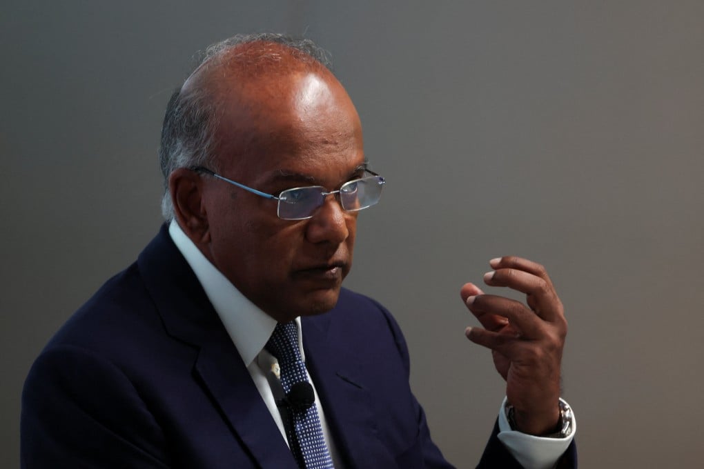 Singapore’s Home Affairs Minister K Shanmugam speaks at a summit in the city state on Wednesday. Photo: Reuters
