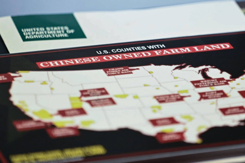 A map of US counties with Chinese-owned farmland is seen during cabinet meeting hosted by US President Donald Trump at the White House on Tuesday: Photo: AFP