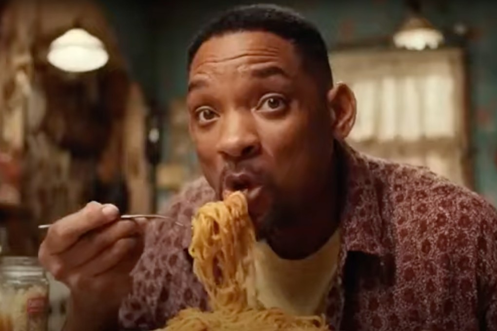 A still from an AI-generated video of Will Smith eating spaghetti on Google’s Veo 3 platform. The video shows no apparent flaws and is a huge jump on videos of the same sequence from two years ago.