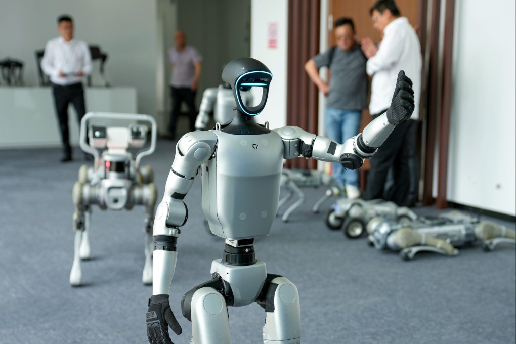 A Unitree humanoid robot blows a kiss at the company’s offices in Hangzhou, eastern China’s Zhejiang province. Photo: Xinhua