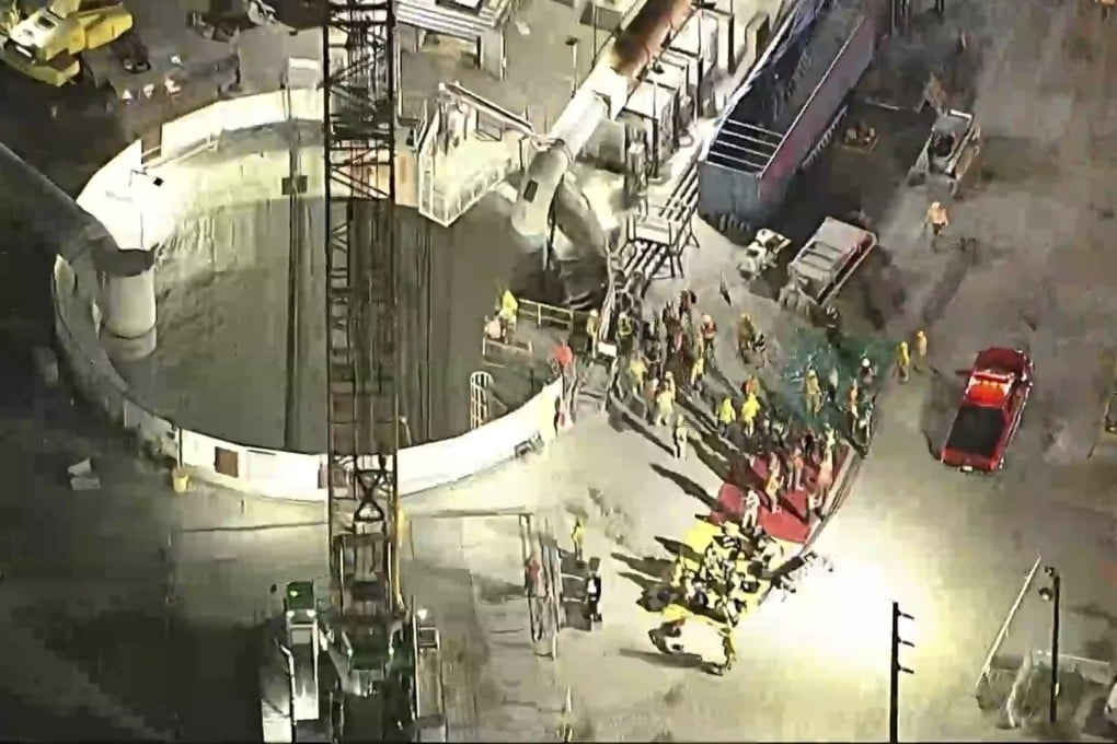 First responders at the scene after a tunnel collapsed on Wednesday in Los Angeles. Photo: KABC/AP