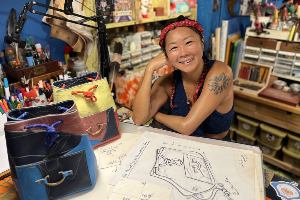 Oelili owner and self-taught leather crafter Hebe Law is pictured in her shop in Sai Kung, where she sells handcrafted items such as bags, lamps, ceramics and cards made by Hong Kong-based artists. Photo: Kylie Knott