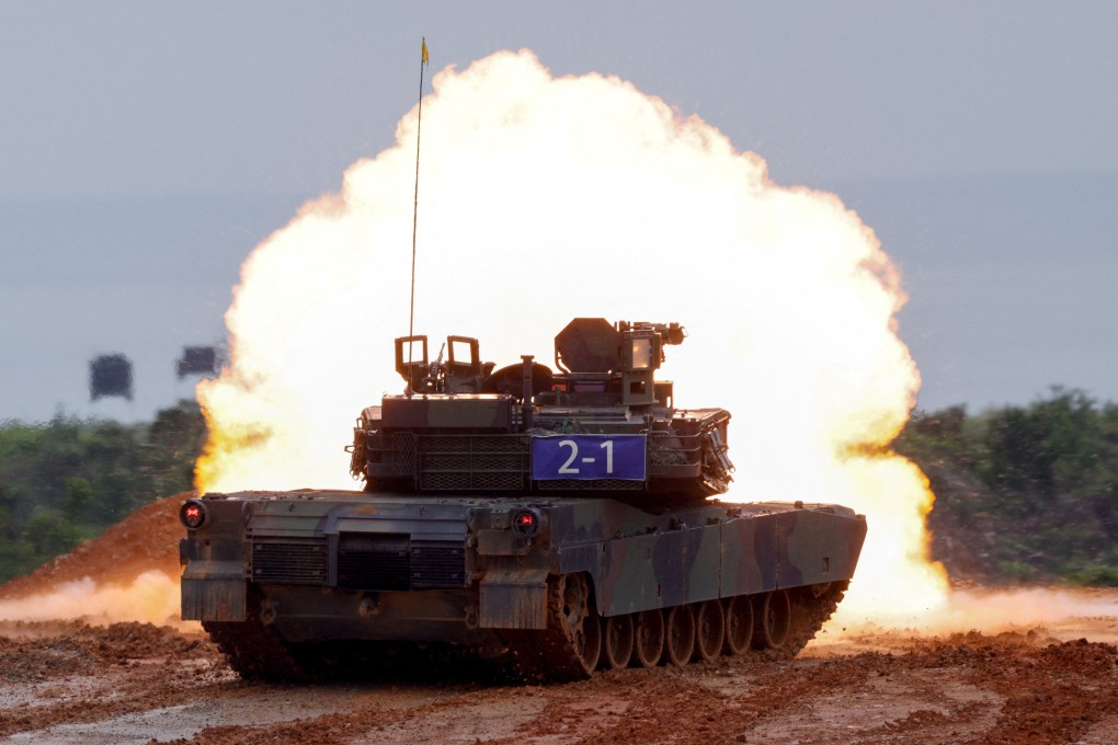 A US-made M1A2T Abrams tank takes part in military exercises in Hsinchu, Taiwan on Thursday. Photo: Reuters