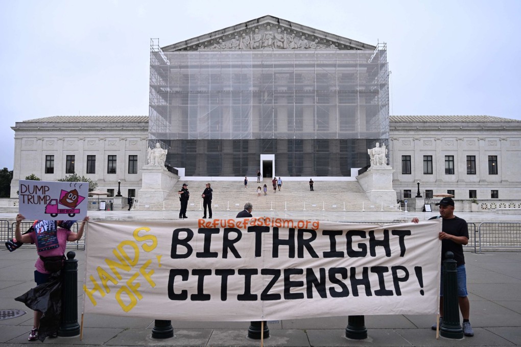 Supporters of birthright citizenship at the US Supreme Court in Washington on June 27, as the court issued its ruling limiting the ability of district court judges to issue nationwide injunctions. Photo: AFP