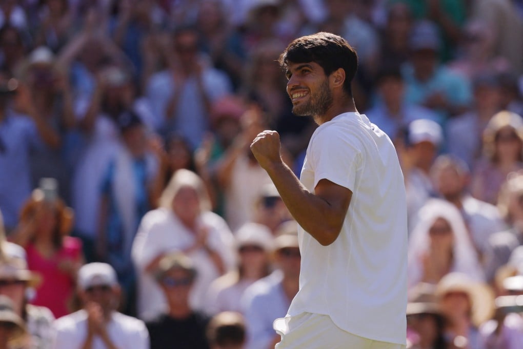 Spain’s Carlos Alcaraz celebrates winning his men’s singles semi-final match against Taylor Fritz. Photo: Reuters
