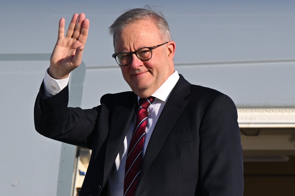 Australian Prime Minister Anthony Albanese waves as he prepares to enter a plane at the end of a state visit last month. Photo: AAP/dpa