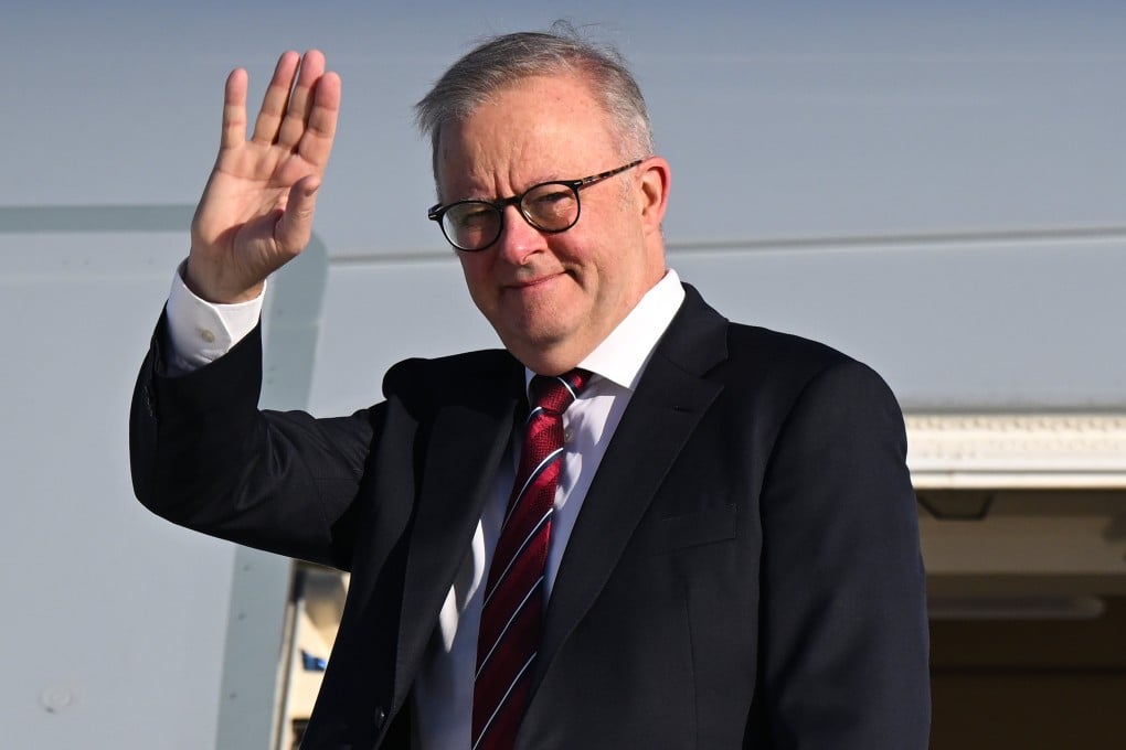 Australian Prime Minister Anthony Albanese waves as he prepares to enter a plane at the end of a state visit last month. Photo: AAP/dpa
