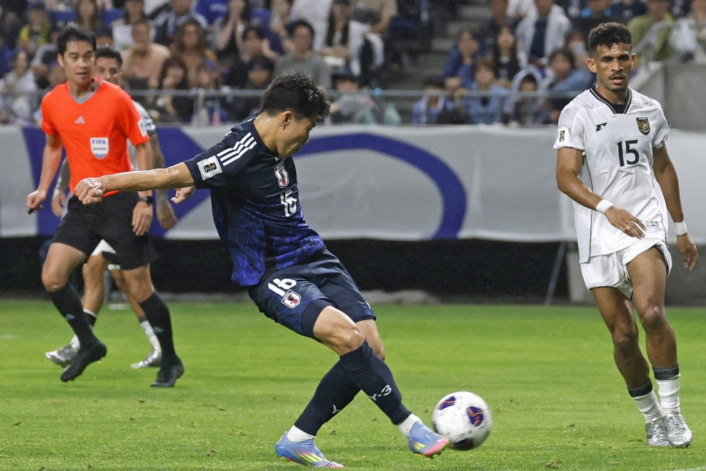 Mao Hosoya, seen here in action against Indonesia last month, scored Japan’s opener against China. Photo: Kyodo
