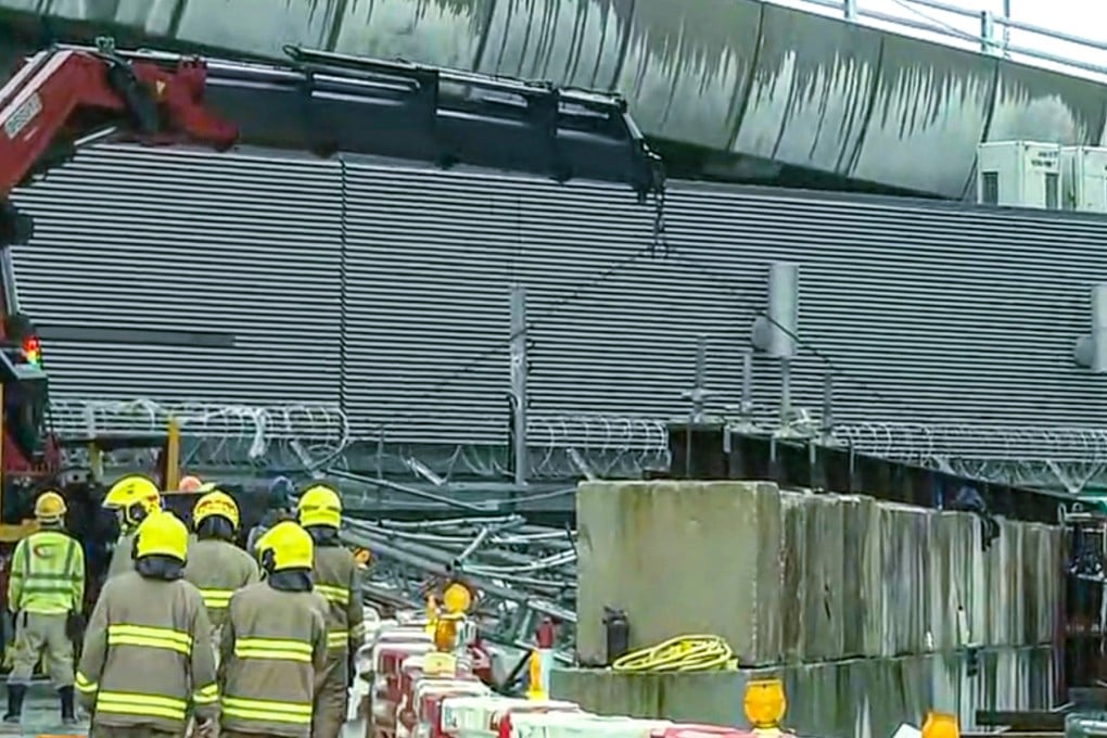 A worker was killed on Thursday by a falling iron beam at a construction site near the border-crossing facilities at Hong Kong’s mega bridge connecting mainland China and Macau. Photo: Now TV