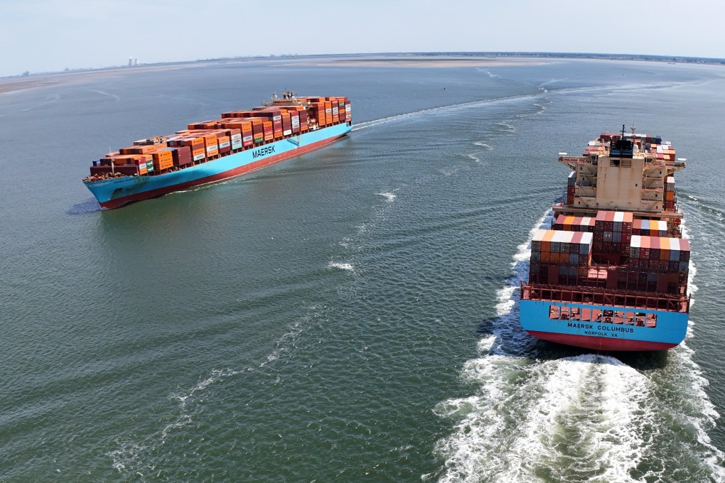 Container ships moving Norfolk harbour in the US and Antwerp harbour in the Netherlands. Photo: EPA-EFE