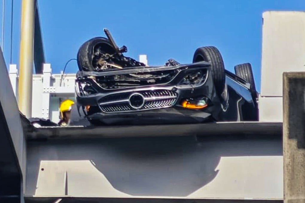 A Mercedes-Benz has overturned on Lantau Link’s Tsing Ma Bridge. Photo: handout