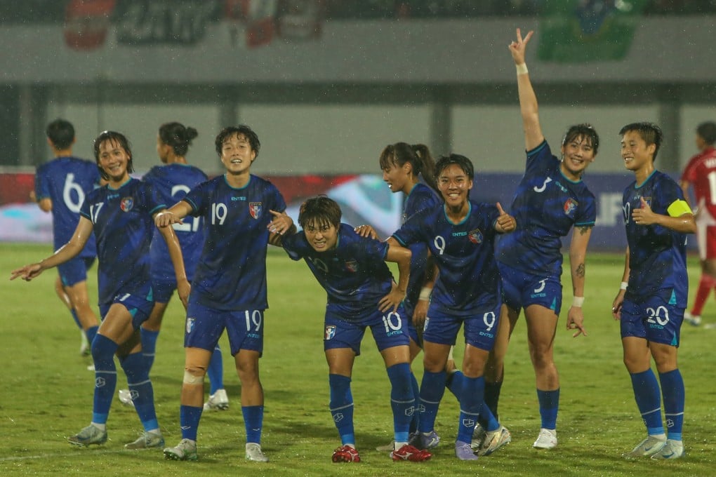 Chinese Taipei players celebrate scoring in the 2-1 win over Indonesia that secured qualification for the 2026 AFC Asian Cup finals. Photo: Xinhua