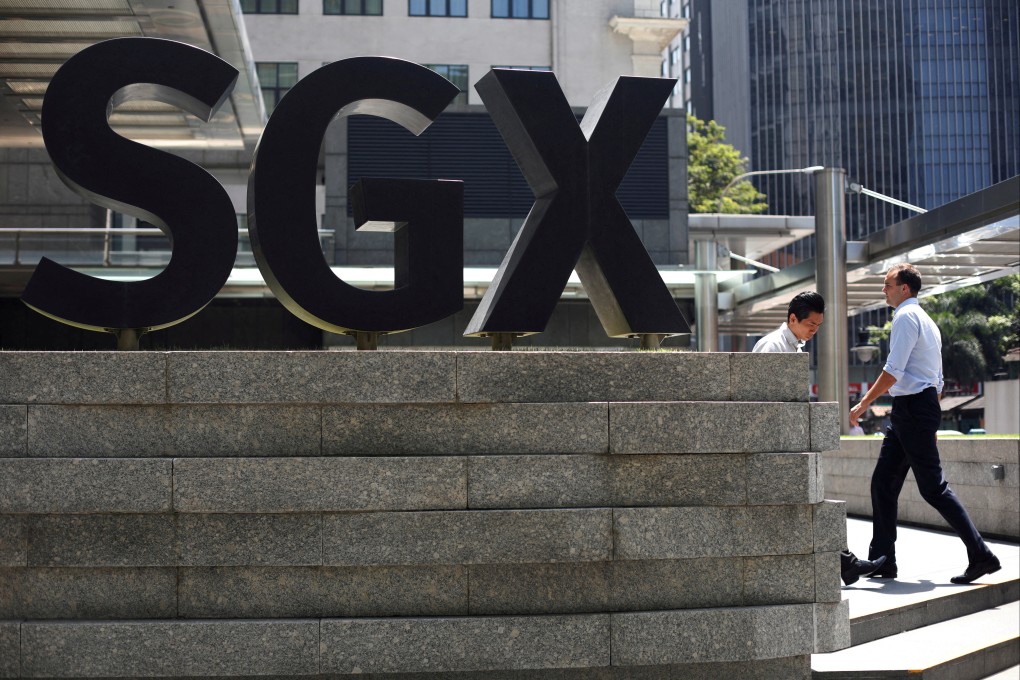 An SGX sign is pictured at the Singapore Stock Exchange on July 19, 2017. Photo: Reuters