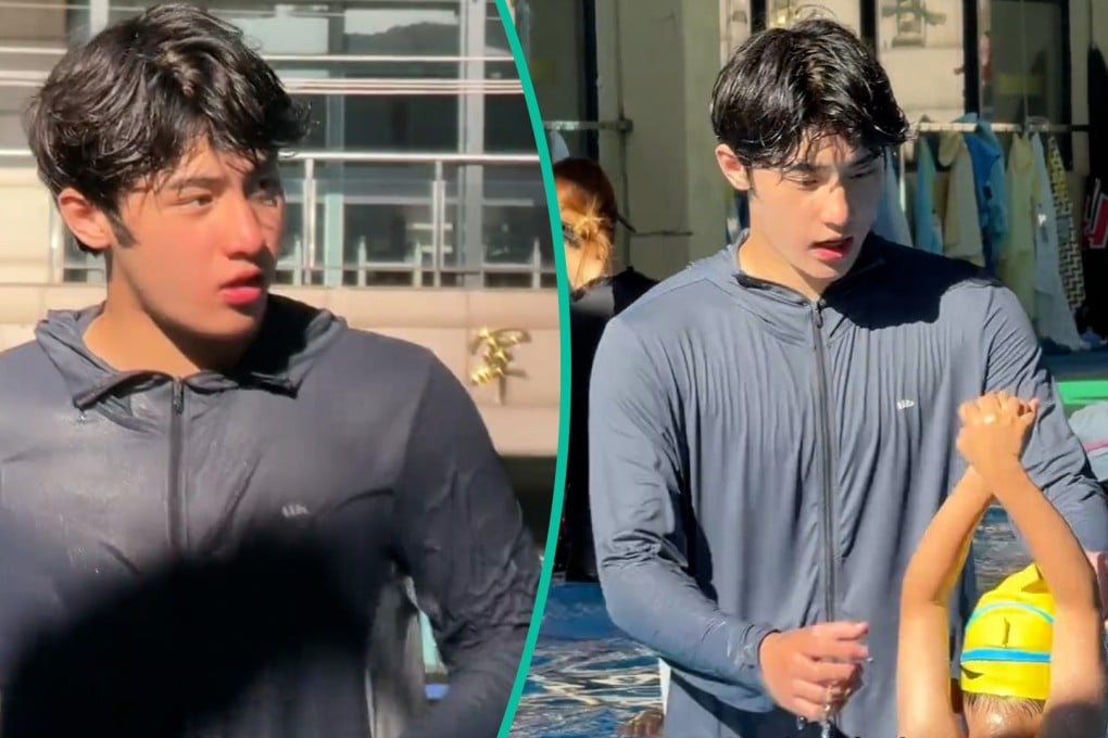 A handsome Chinese swimming coach has mothers flocking to enrol their kids, with some even wanting to join his classes. Photo: SCMP composite/Douyin