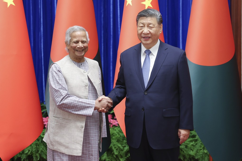 Under leader Muhammad Yunus, with Chinese President Xi Jinping in Beijing on March 28, Bangladesh may be more willing to explore a multipolar regional engagement strategy. Photo: EPA-EFE / Xinhua