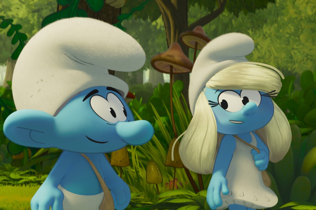 Smurfette (voiced by Rihanna) and No Name (James Corden) in a still from Smurfs (category I), directed by Chris Miller. Photo: Paramount Animation