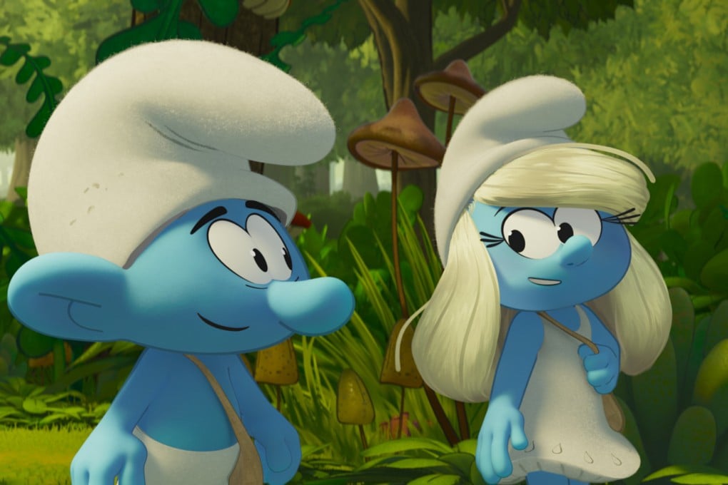 Smurfette (voiced by Rihanna) and No Name (James Corden) in a still from Smurfs (category I), directed by Chris Miller. Photo: Paramount Animation