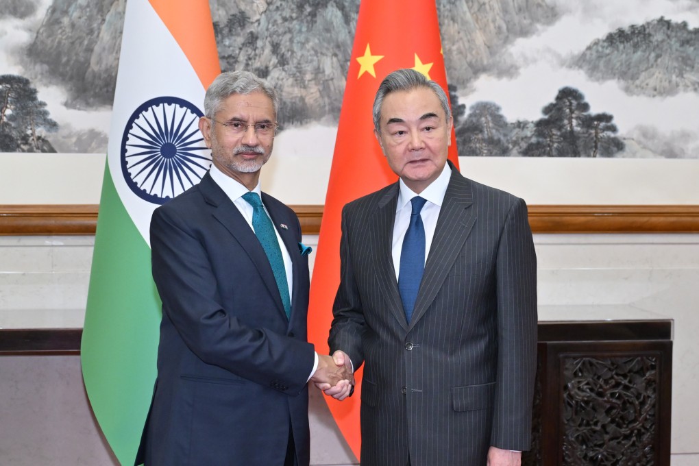 Indian External Affairs Minister Subrahmanyam Jaishankar with Chinese Foreign Minister Wang Yi, in Beijing on Monday. Photo: Xinhua