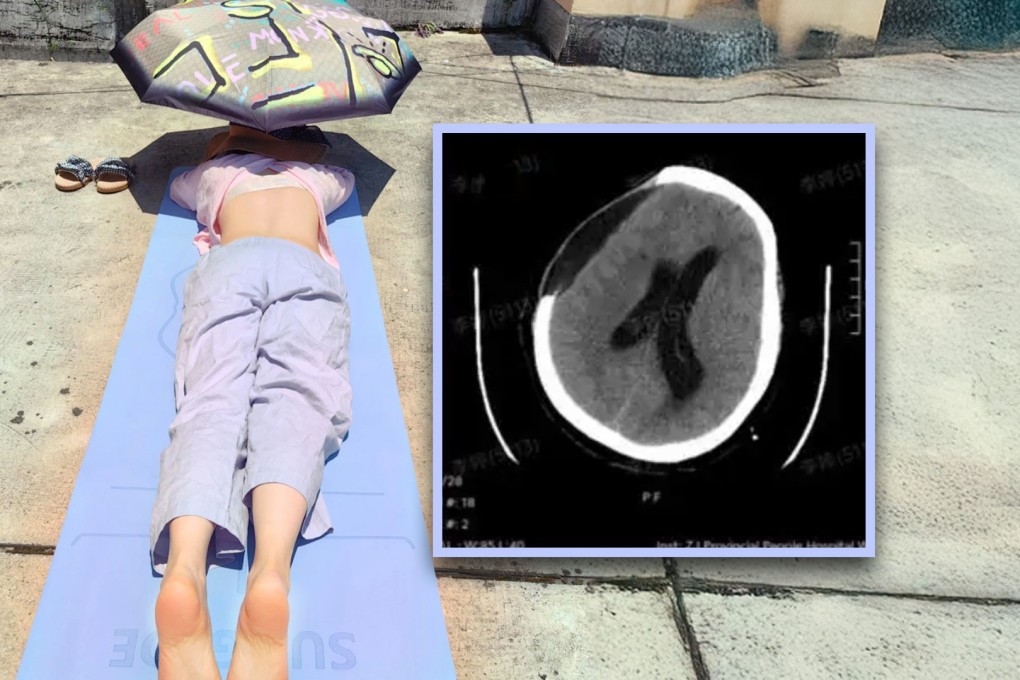 A 67-year-old woman in China suffered a brain haemorrhage and ended up in a coma after sunbathing to improve her health. Photo: SCMP composite/RedNote/Baidu