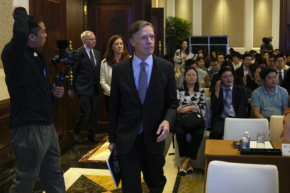 Former US ambassador to China Nicholas Burns told a US security forum that Treasury Secretary Scott Bessent was “impressive” in his discussions with Chinese Vice-Premier He Lifeng and that the US must be “tough-minded” in negotiations with China. Photo: AP