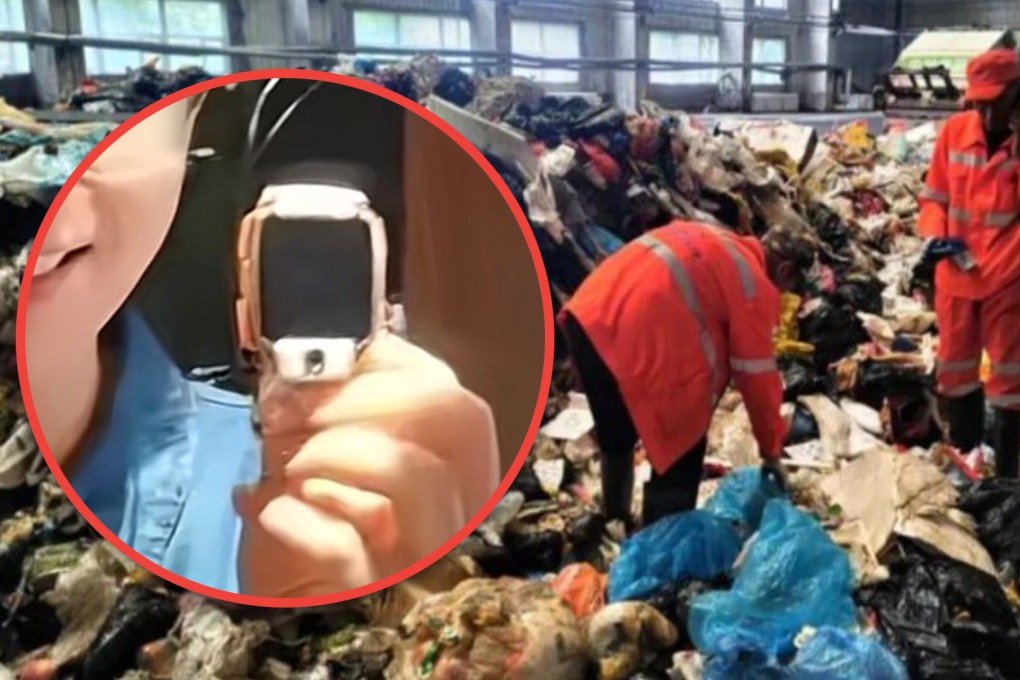 Transport officials in China have been slammed for ordering two cleaners to search through tonnes of rubbish in the searing heat for a child’s lost watch. Photo: SCMP composite/news.chengdu
cn/sxwbs.com