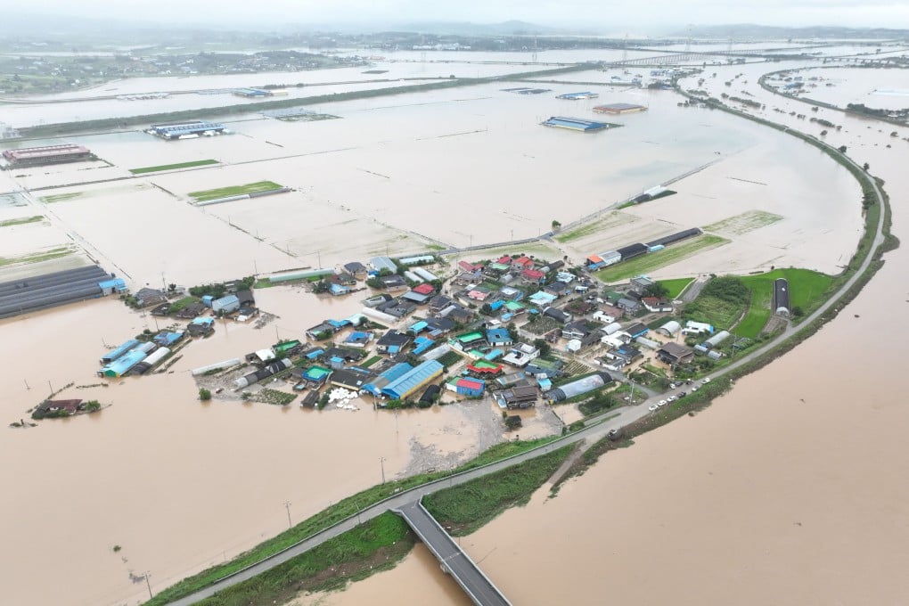 Flooding caused by torrential rain in Yesan, South Korea. Photo: Yonhap via Reuters