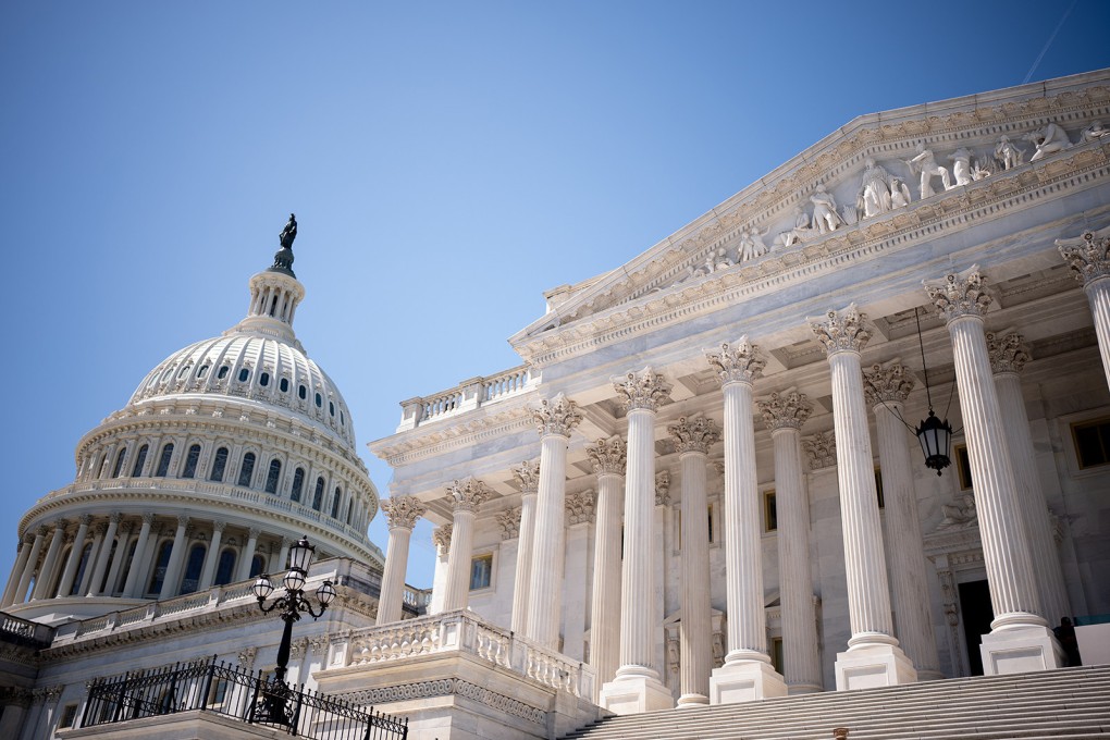The Dome of the US Capitol Building is visible behind the East Front entrance to the Senate Chamber in Washington. Photo: TNS
