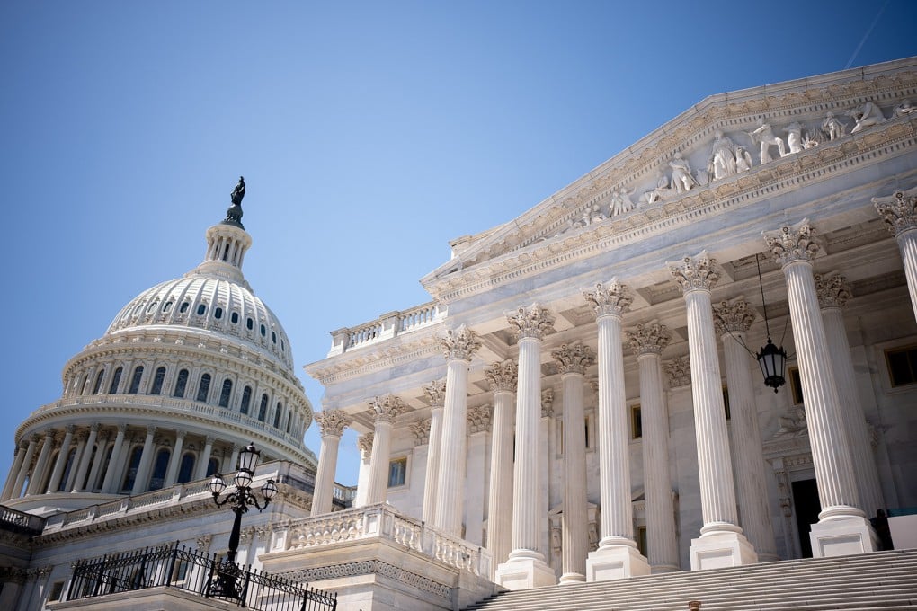 The Dome of the US Capitol Building is visible behind the East Front entrance to the Senate Chamber in Washington. Photo: TNS