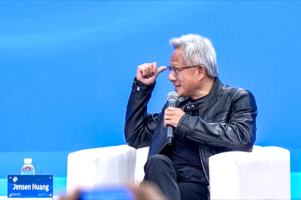Nvidia’s Jensen Huang during a fireside chat at the China International Supply Chain Expo on Thursday. Photo: handout