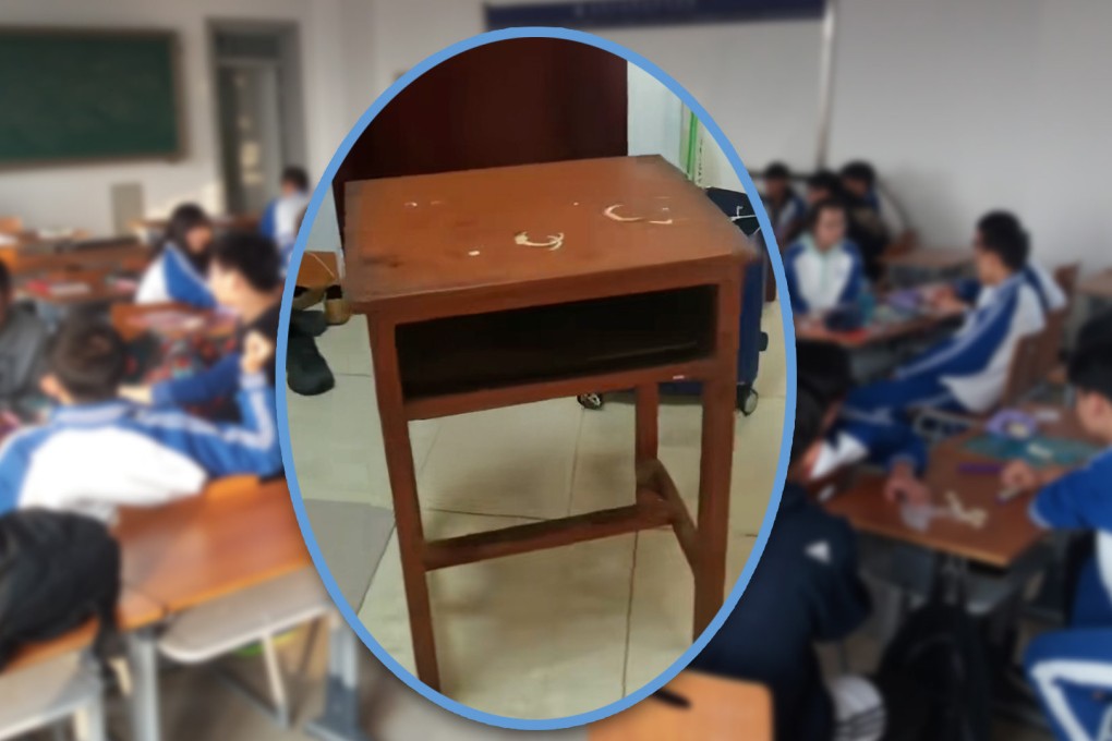 A Chinese man has discovered a desk he used at school 33 years ago while renting a flat. He hopes to keep it as a memento. Photo: SCMP composite/Shutterstock/Douyin