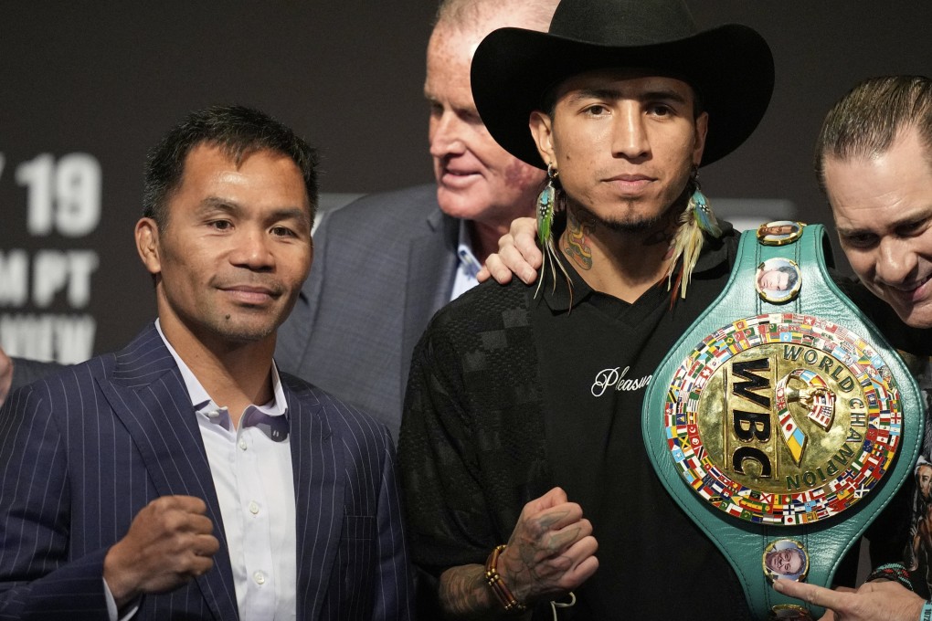 Manny Pacquiao (left) and WBC welterweight champion Mario Barrios will face off at the MGM Grand in Las Vegas on Saturday. Photo: AP